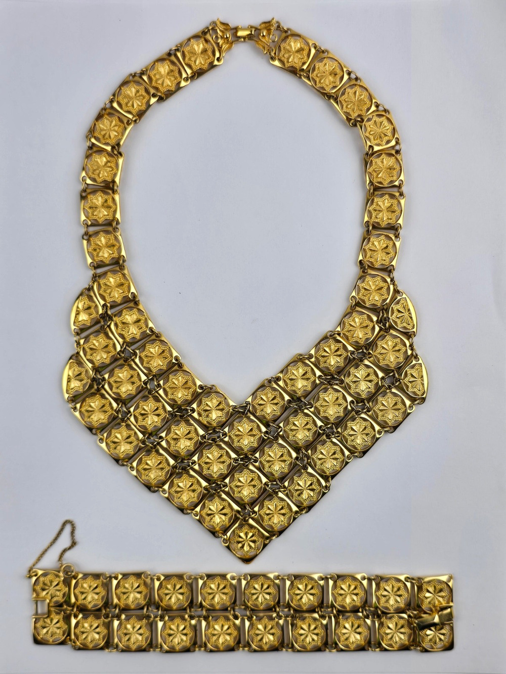 Vintage D'Orlan Egyptian revival gold tone Bib choker necklace & bracelet costum